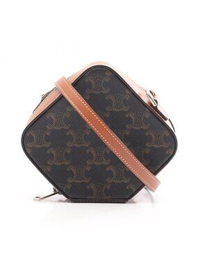 Celine Shoulder Bag Triomphe Mini Black Brown Canvas Leather